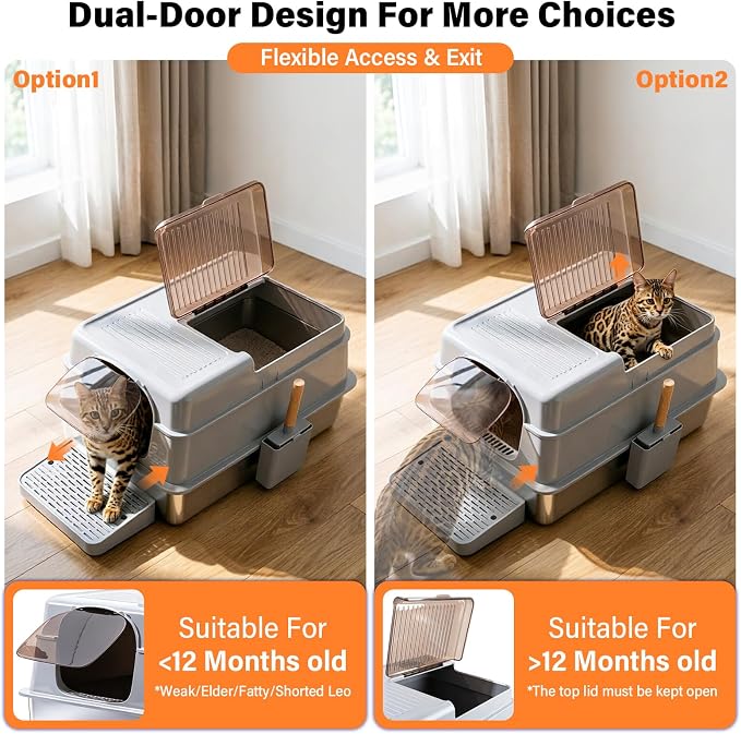 XXXL Stainless Steel Cat Litter Box with Lid,28"×20"×16"Metal Cat LitterBox | High-Sided Jumbo Enclosed Litter Box for Big Cats & Multiple Cats,Ragdoll,Maine Coon,Bengal,Odor-Free/Anti-Leakage/Easy Clean