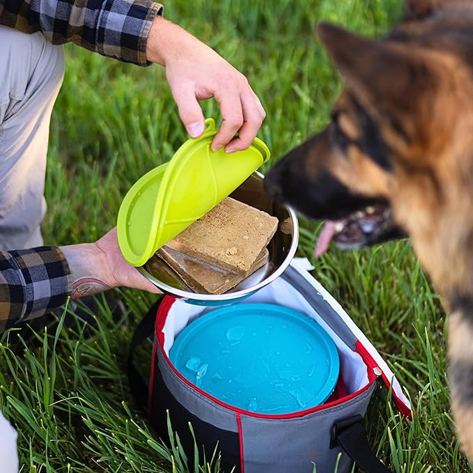 Messy Mutts 6 Piece Set, 3 Stainless Bowls and 3 Silicone Lids, Large | Set Of Three Stainless Dog Bowls And Three Airtight Silicone Lids For Meal Prep, Storage, And Travel