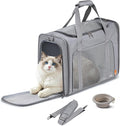 55x40x23 cm Soft-Sided Pet Carrier Bag Large Cat Small Dog Carriers | Up To 26lbs For Medium Cats Dogs Puppies Collapsible Travel Puppy Carrier with Foldable Bowls ,Grey