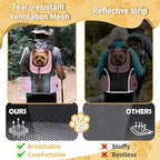 WOYYHO Pet Dog Carrier Backpack, Ventilated Mesh Small Dog Front Backpack | Breathable Puppy Back Pack, with Safety Belt, Storage Pockets, for Travel Hiking Cycling Outdoor Adventures, Pink, S