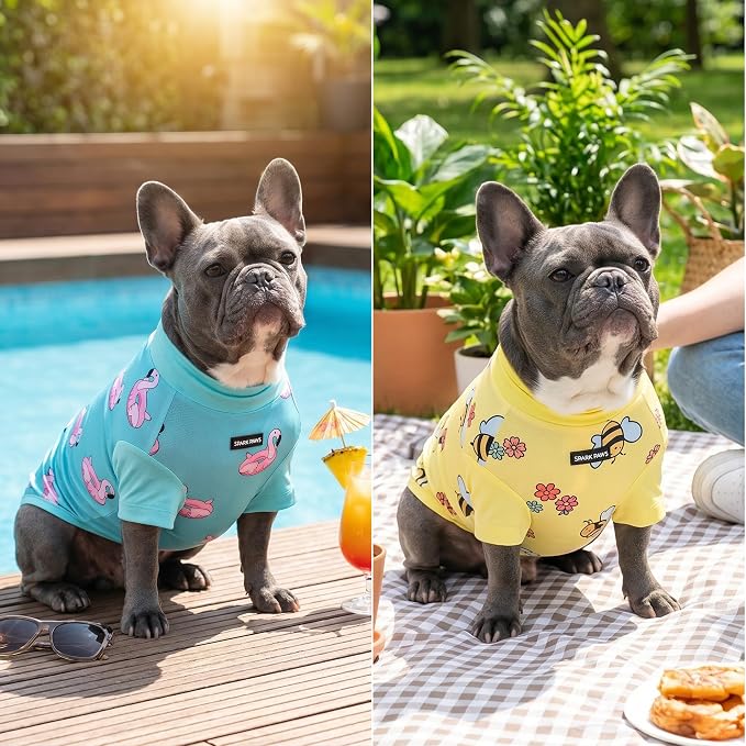 Spark Paws Sunblock Dog T-Shirt, SPF30 Protection, Lightweight Breathable Quick Dry for Dogs with Sensitive Skin - Bees & Flamingo (Set of 2) - Size 5XL