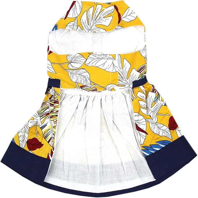 Parisian Pet Summer Dog Dress - Multicolor Clothes for Large Dogs Girl - Pet Dress with Leaf Pattern - Stylish Printed Beach Dog Outfit - Lightweight Puppy Clothes - Sleeveless Dresses for Dogs