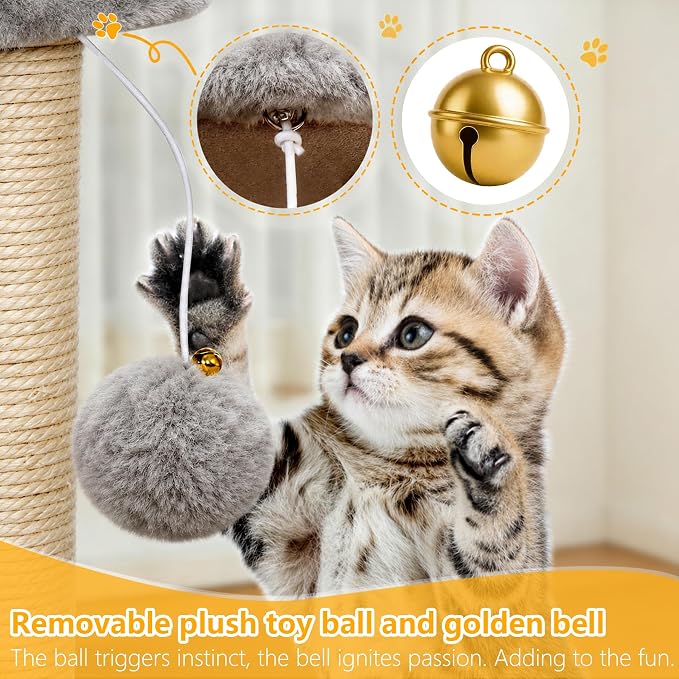 BEWISHOME Cat Tree with Scratching Post, Cat Tower for Indoor Cats | Cat Trees with Cat Bed for Adult Cat or kitten, Cat Condo and Cat Toy Balls Playful, Gray MMJ97G
