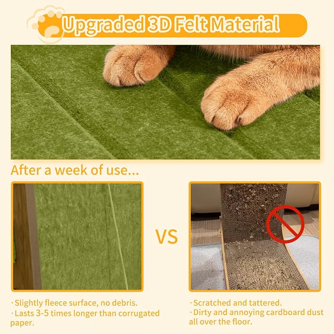 Cat Scratch Pad Felt Cat Scratcher for Indoor Cats Scratching Board Scratchers for Large Cat Scratch Furniture Protector with Ball Kitten Toys L Shape 26.8 Inch Green