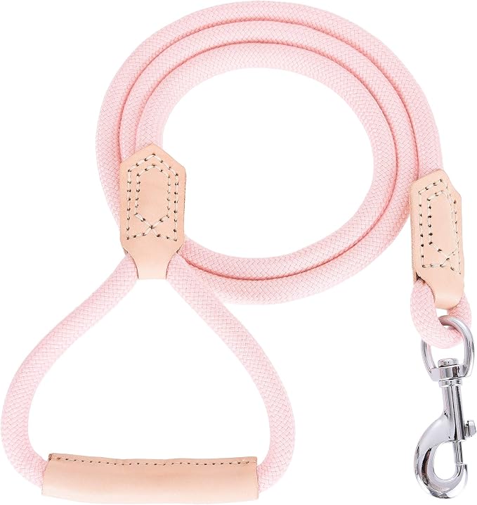 Mile High Life Dog Leash with Genuine Leather Handle, 6 FT/5 FT/4 FT | Leather Grip Rope Leash, Heavy Duty 360° Swivel Metal Clasp, for Small Medium & Large Dogs