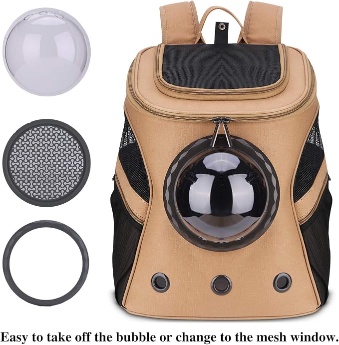 LOLLIMEOW Large Pet Carrier Backpack, Bubble Backpack Carrier for Fat Cats and Puppies,Airline-Approved(Khaki)