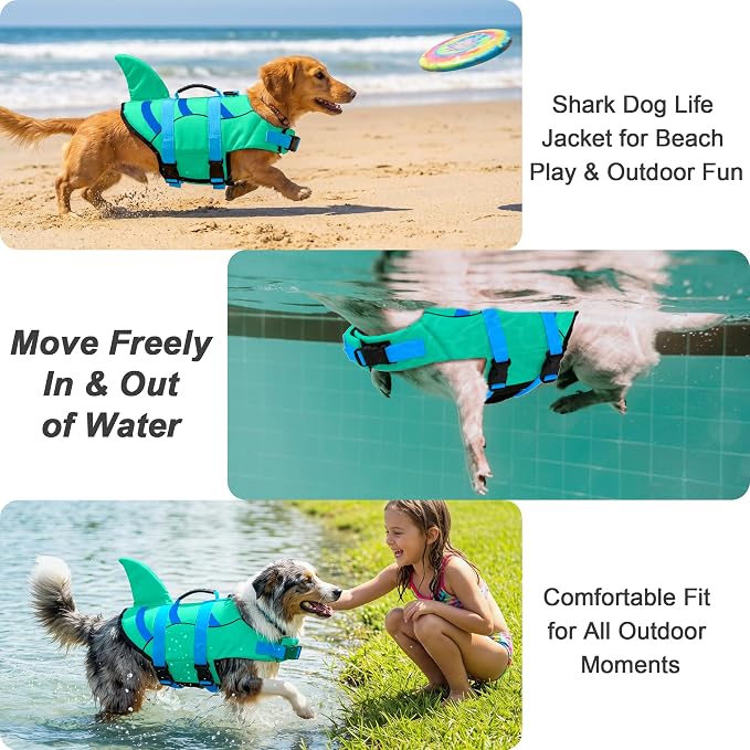 Fragralley Shark Dog Life Jacket, Easy to Put on Dog Life Vest for Swimming and Boating, Vibrant & Adjustable Dog Life Preservers for Small Medium Large Dogs, Suit to Swim, Fish, Beach, Surfing