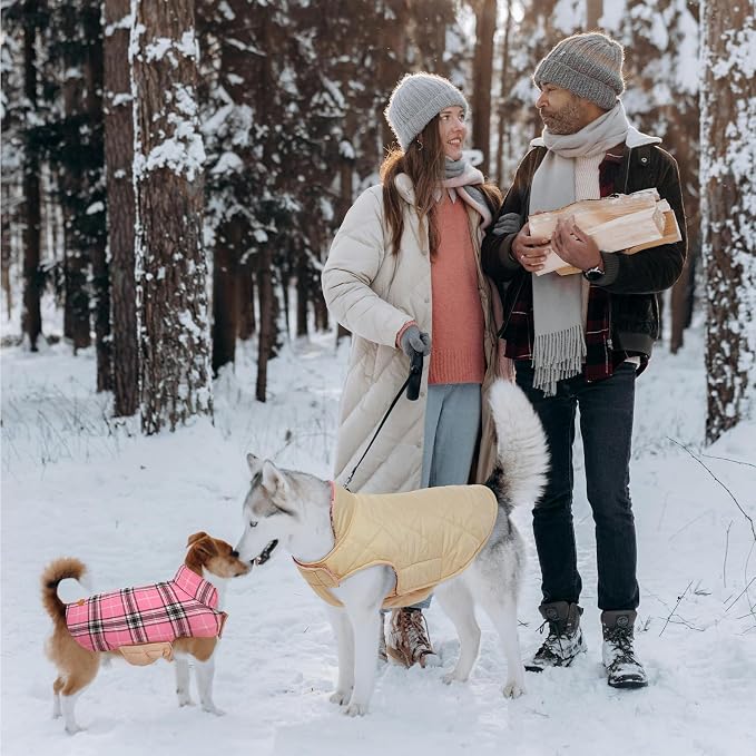 Kuoser Warm Dog Coat, Waterproof Dog Jacket for Extra Large Dogs, Pink 2XL | Adjustable Durable XXL Doggie Winter Coat Reversible Puppy Cold Weather Apparel from Small to Large Breed