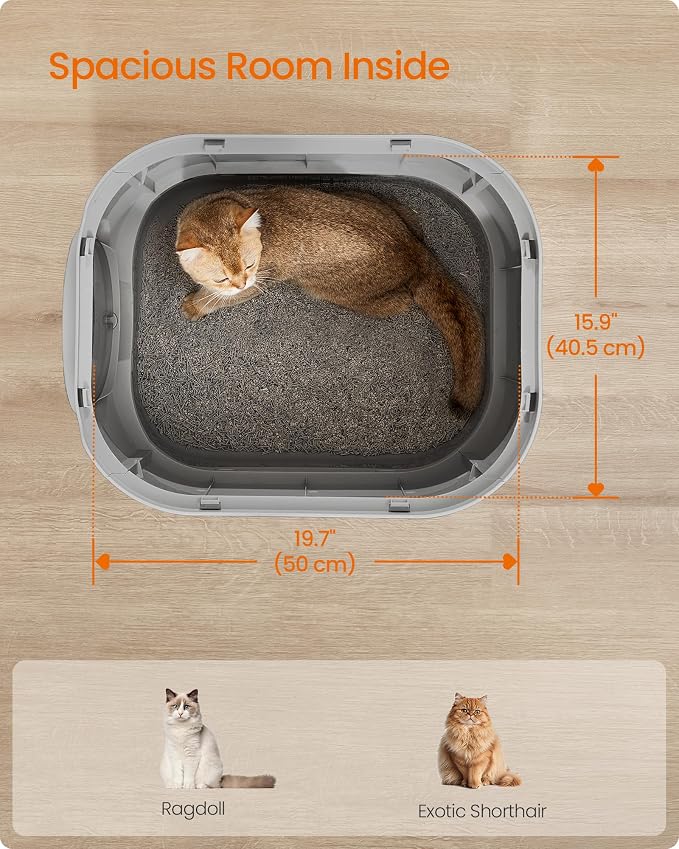 Feandrea Cat Litter Box with Lid, XL Enclosed Litter Box with Slide-Out Tray, Scoop, Brush, Anti-Tracking, for Cats of Different Sizes, Dove Gray and Slat Gray UPPT002B01