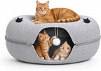 Cat Tunnel Bed - Comfort Bedz Large Donut Cave for Cats, Felt Enclosed Hideaway with Zipper, Top Perch, Interactive Toy, Washable Indoor Cat House