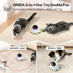 ORSDA Cat Laser Toy, 2-in-1 Interactive Automatic Motion Activated Moving 8 Holes Whack A Mole Feather, USB Rechargeable Electronic Smart Sensor Kitten Toys for Indoor Exercise