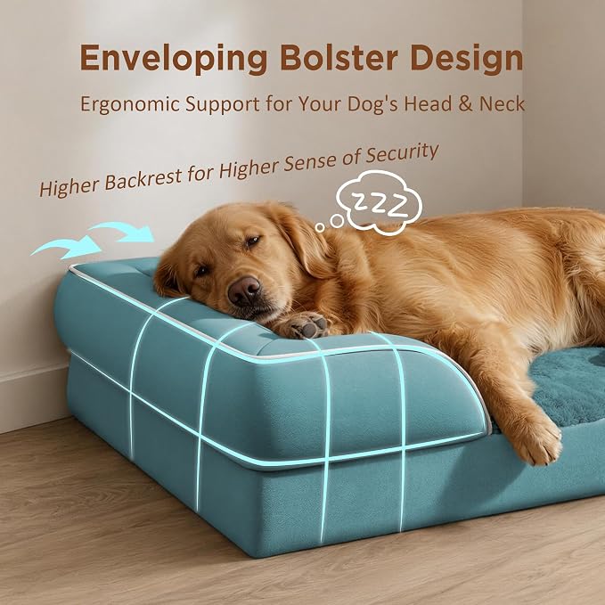 Comfort Expression Orthopedic Dog Bed for Extra Large Dogs with Bolster | Waterproof Dog Couch Bed with Washable Cover & Non-Slip Bottom, Supportive Egg Crate Foam XL Pet Bed, 45x35 Inch