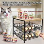 Bamboo & Iron Cat Food Organizer, 2-Tier Stackable Rack Holds 48 Cans 3oz | FIFO auto slide-down,Flat top storage, Organizes pantry & pet food cans