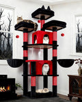 Globlazer Big Gothic Cat Tower for Indoor Cats, 68 inch Cat Tower for Multiple Adult Cats XL Cat Tree with Scratching Post, 3 Perches, 2 Condos, 2 Basket, Removable Pet Bed, F68B, Black Red