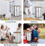 Paw Libero 25 Lbs Stainless Steel Dog Food Storage Container with Airtight Wooden Lid & Ceramic Bone Handle, Large Metal Dog Food Bin for Dogs & Cats, Keep Fresh, Easy to Clean