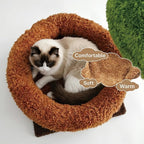 STILLCOVE Small Cat Tree with Scratching Post: Solid Wood Kitten Tower | Cloud Flower Bed, Real Nature Wood, Mini Short Modern Aesthetic Mau Cute House Condo Perch, Hanging Ball, Indoor cats