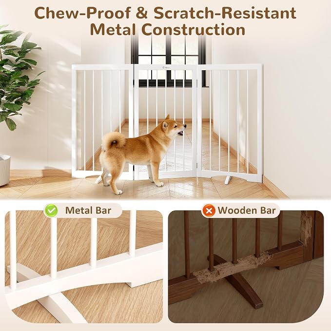 32" Extra Tall Free Standing Dog Gate Indoor, Foldable Pet Gate | for Doorways Stairs, 3-Panel Dog Fence with Support Feet for Stability, Folding Puppy Gate Easy to Carry No Drilling 54"x32"