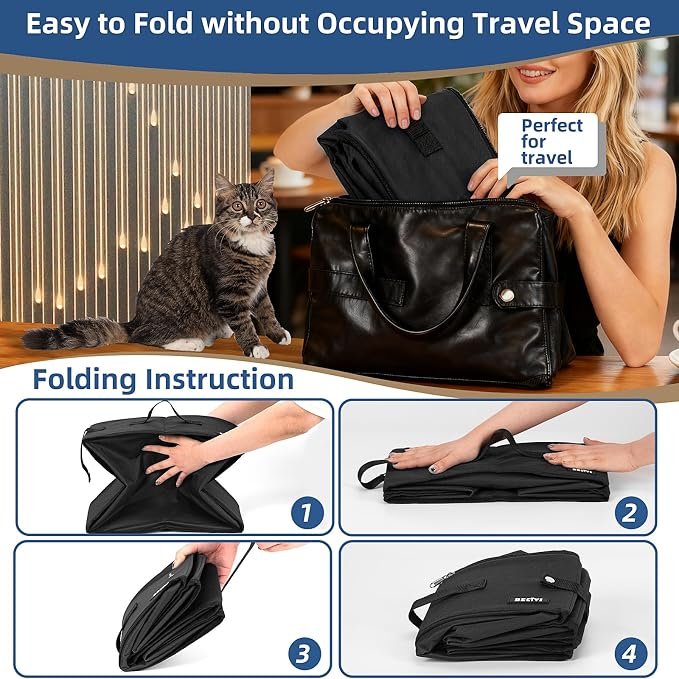 Portable Cat Travel Litter Box with Lid and 10 Pcs Disposable Liner Bags, Leak-Proof & Collapsible, Easy Clean Odor-Control Cat Travel Essentials for Car, Hotel, Airplane, Camping,Trips Black