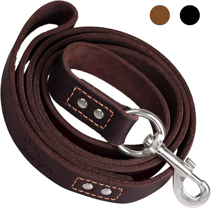 ADITYNA Leather Dog Leash for Large & Extra-Large Dogs, 6ft x 1" | Soft yet strong leather leash for walking, training, hiking — great for Great Dane, Rottweiler, Cane Corso, Mastiff.