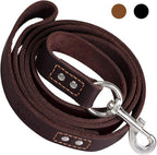 ADITYNA Leather Dog Leash for Large & Extra-Large Dogs, 6ft x 1" | Soft yet strong leather leash for walking, training, hiking — great for Great Dane, Rottweiler, Cane Corso, Mastiff.