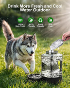 Portable Dog Water Bottle with Bowl, Large 77 oz/2.2 L, Black | Food-grade, BPA-free material, silicone seal, easy-clean wide mouth, grip handle, for large dogs, hiking, camping, beach days