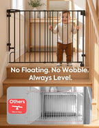 Babelio 36" H Removable Baby Gate for Stairs No Bottom Bar, 29-43" W, Black | Hardware Mounted (Drill Needed)| Wide Walk-Thru| Auto-Close Safety Dog/Pet Gate for Stairs & Doorways