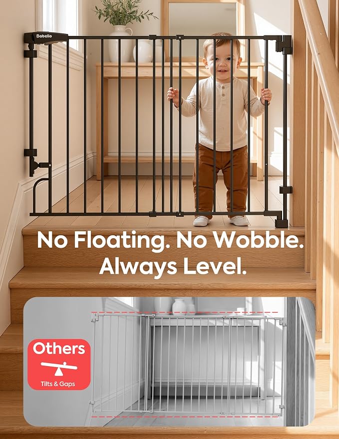 Babelio Removable Baby Gate for Stairs No Bottom Bar, 29-43", 30" H, Black | Hardware Mounted (Drill Needed)| Wide Walk-Thru| Auto-Close Safety Dog/Pet Gate for Stairs & Doorways