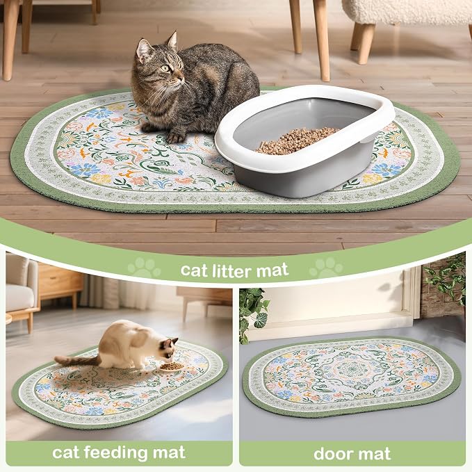 Bienbee Cat Litter Mat, 24" x 15" Dense Trapping Mesh for Litter Boxes | Litter Box Mat with PVC Mesh, Waterproof &Urineproof, Non-Slip Grip, Soft On Kitty Paws and Easy to Clean to Protect Floor