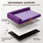 Patas Lague Orthopedic Large Dog Bed Pet Sofa Beds 36''X24'' Purple | L Bolster Egg-Crate Foam Dog Couch For Large Sized Dogs, Waterproof Removable Washable Cover, Pet Mat with Nonskid Bottom