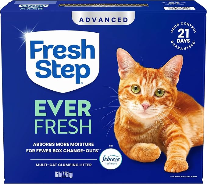 Fresh Step Advanced Ever Fresh Multi Cat Clumping Litter with Febreze Freshness, Ammonia Block Technology, Ultra Absorbent, 16 lb. Box, Pack of 2 | Ultra Absorbent to Last Longer, Scented with Febreze Freshness, Lowest Dust Formula, Compatible with Mos...