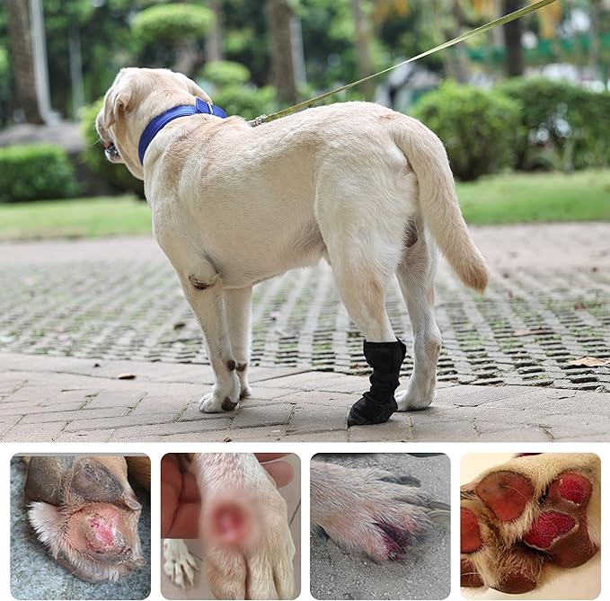 Anti-Lick Breathable Dog Recovery Boots for Injured Paws, Black M | Non-Slip Sole, Adhesive Strap Dog Shoes for Medium Large Breeds