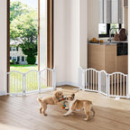 Snughome 2 Pack Short Dog Gate Indoor, 16" High Freestanding Small Dog Gates with Support Feet, Expand Up to 48’’Wide Foldable Pet Gate for Doorway, 8 Panel Pet Door Pet Fence for Puppy, White
