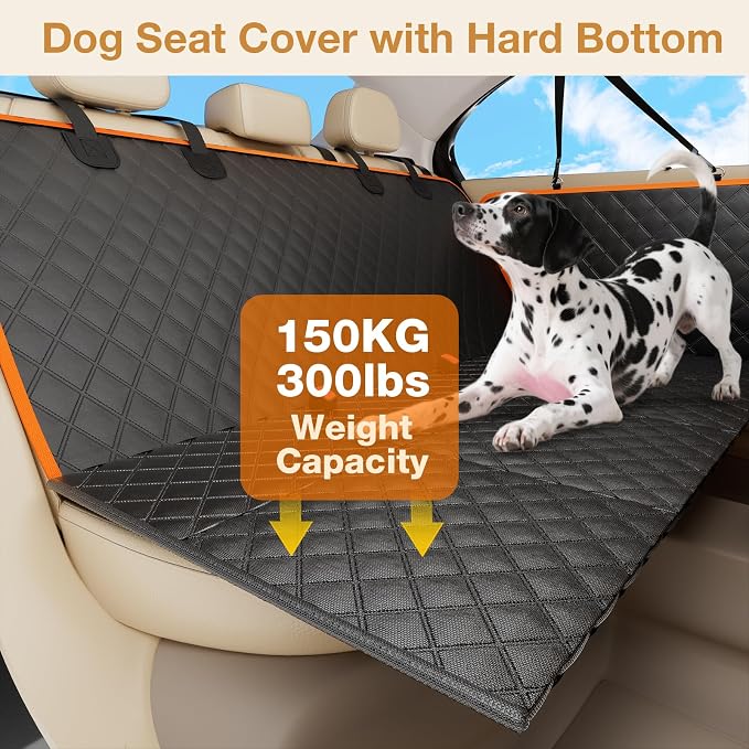 Pecute Dog Car Seat Cover for Back Seat, Back Seat Extender for Dogs 52 * 24.4in, Foldable in The Car, Hard PVC Panels Bottom Support to 330 lbs, for Cars/Mid-Size SUV/Small Truck