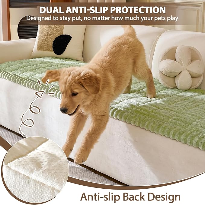 FUANGUI 2 Pack Waterproof Couch Cover for Dogs Pets Sofa Protector | Non-Slip Washable Fuzzy Soft Sofa Slipcover for 2 PCS L Shaped Sofa Pet Friendly, 27.6" x 59.1"+27.6" x 70.9", Grass Green