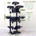 Globlazer Big Cat Tower for Indoor Cats, 80inch Cat Tower for Multiple Adult Cats XXL Cat Tree with Scratching Post, Hammock, 3 Perches, 2 Condos, 2 Hanging Basket, F80, Dark Grey