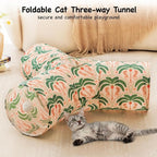 Tempcore Cat Tunnel for Indoor Cats, 3 Way Collapsible Pet Play Tunnel with Teaser Wand, Peek Holes & Hanging Ball, Interactive Tube for Kittens & Rabbits, Khaki Coconut Tree