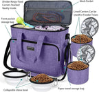 BAGLHER Dog Travel Bag, Airline Approved Pet Tote Organizer with Multi-Function Pockets, 2 X Food Storage Containers and 2 X Collapsible Bowls, Perfect Weekend Pet Travel Set for Dog, Cat Purple