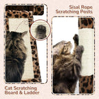 Globlazer Heavy Duty Leopard Cat Tree, 70in Sturdy Cat Tree for Indoor Cats Sturdy Large Cat Tower with Scratching Post & Board, Hammock, 2 Cat Condo for Adult Cats Kittens, F70 Pro, Leopard Print