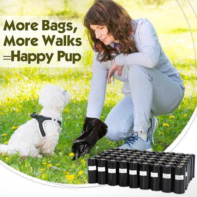 Dog Poop Bags Rolls: Large Leak Proof Hands Stay Clean Easy Tear 1140Count | Poop Bags for Dogs – Extra Thick Odor Control 13 x 9 in Dog Waste Bags Dispenser Daily Dog Walkers Outdoor Cleanup (Black)