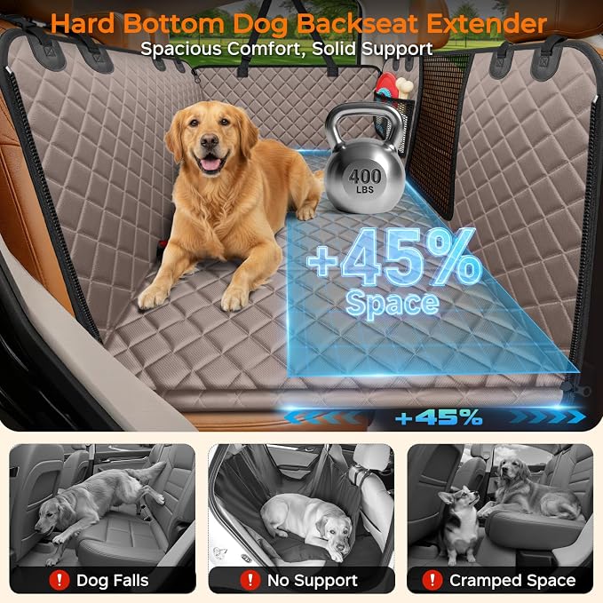 URPOWER XL Hard Bottom Dog Seat Cover for Full-Size Crew Cab Trucks | 400 lbs Support, 45% More Space, Waterproof, Mesh Window, Scratch Resistant, Non-Slip, Easy Care, Dog Seat Belt Included