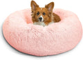 Best Friends by Sheri The Original Calming Donut Dog Bed for Medium Dogs up to 45 lbs, Shag Faux Fur, Cotton Candy Pink, 30" x 30"