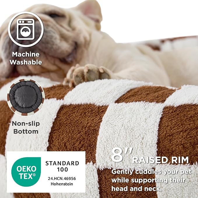 LE SURE Shown on TV Jacquard Donut Dog Beds Large Sized Dog,Brown 36x36x8in | Orthopedic Calming Pet Bed Sofa, Original Design Pattern,Washable Cover,Cute Home Decor as Gift for Pet,Anti Slip Bottom