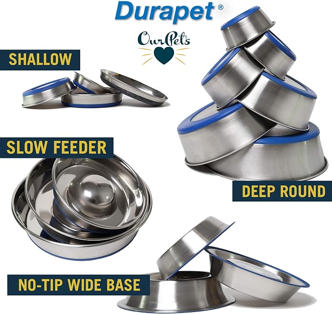 OurPets DuraPet Slow Feed Premium Stainless Steel Dog Bowl, Silver, Small (2040010300) | Helps pace rapid eaters at mealtime, durable and easy to clean, raised center dome design, a reliable everyday dish for pups