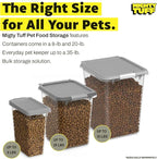 Mighty Tuff 35 lb Pet Food Storage Container with Airtight Lid, Clear | Secure lid clasp helps keep dog and cat food fresh while the clear container simplifies pantry organization.