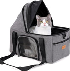 BurgeonNest Top-Expandable Cat Carrier with Semi-Open Canopy, Up to 15 lbs | Soft Sided Cat Bag Carrier for Medium Large Pet, Upgraded Small Dog Car Seat, Puppy Travel Bag for Trip Features Safety Leash