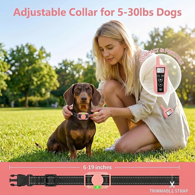 Mini Small Shock Collar for Small Dogs 5-30lbs, Ultra-Light & Thin 2000FT Dog Training Collar with Beep & Vibration & Safe Gentle Shock，IPX7 Waterproof,Pink