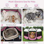 Sieidihit Dog Cat Pet Playpen Puppy Crate Cage Indoor Outdoor, Large Pink | Pet Nursing Enclosure Camping Rest Zone for Recovering Pets 600D waterproof polyester Oxford, Breathable double-layer mesh