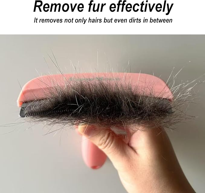 Pet Deshedding Tool with Curve Blade, Cat Grooming Brush, Tight V-shaped Teeth Shedding Comb for Cat and Dog (Pink, Large)