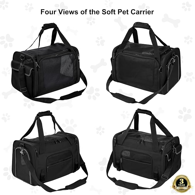 EliteField Deluxe Soft Pet Carrier for Cats and Dogs (3-Year Warranty) | Airline Approved, Waterproof Fabric, Scratch-Resistant Mesh, Expandable Mat, Built-In Leash, Suitcase Sleeve, Seat Belt Loops