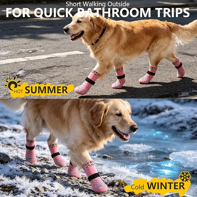 EXPAWLORER Dog Socks for Hot Pavement to Prevent Licking Paws, Non-Slip Dog Grippy Booties Shoes for Hardwood Floors, Traction Control Boots & Paw Protectors for Small Medium Large Senior Dogs Pink L